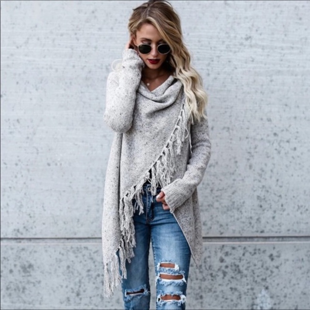 Gray Fringe Women's Poncho